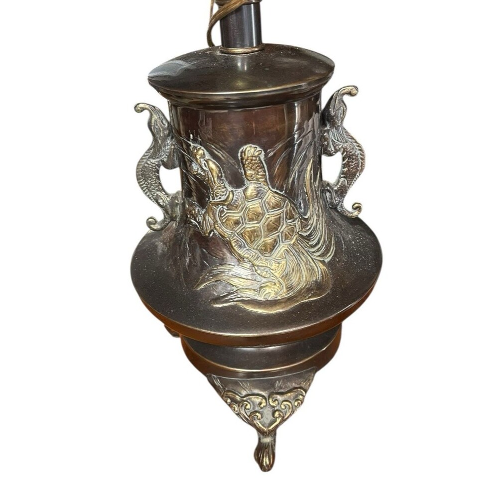 Frederick Cooper Lamp Brass/cooper? Asian Motif Turtle Storks Dragons Vintage
